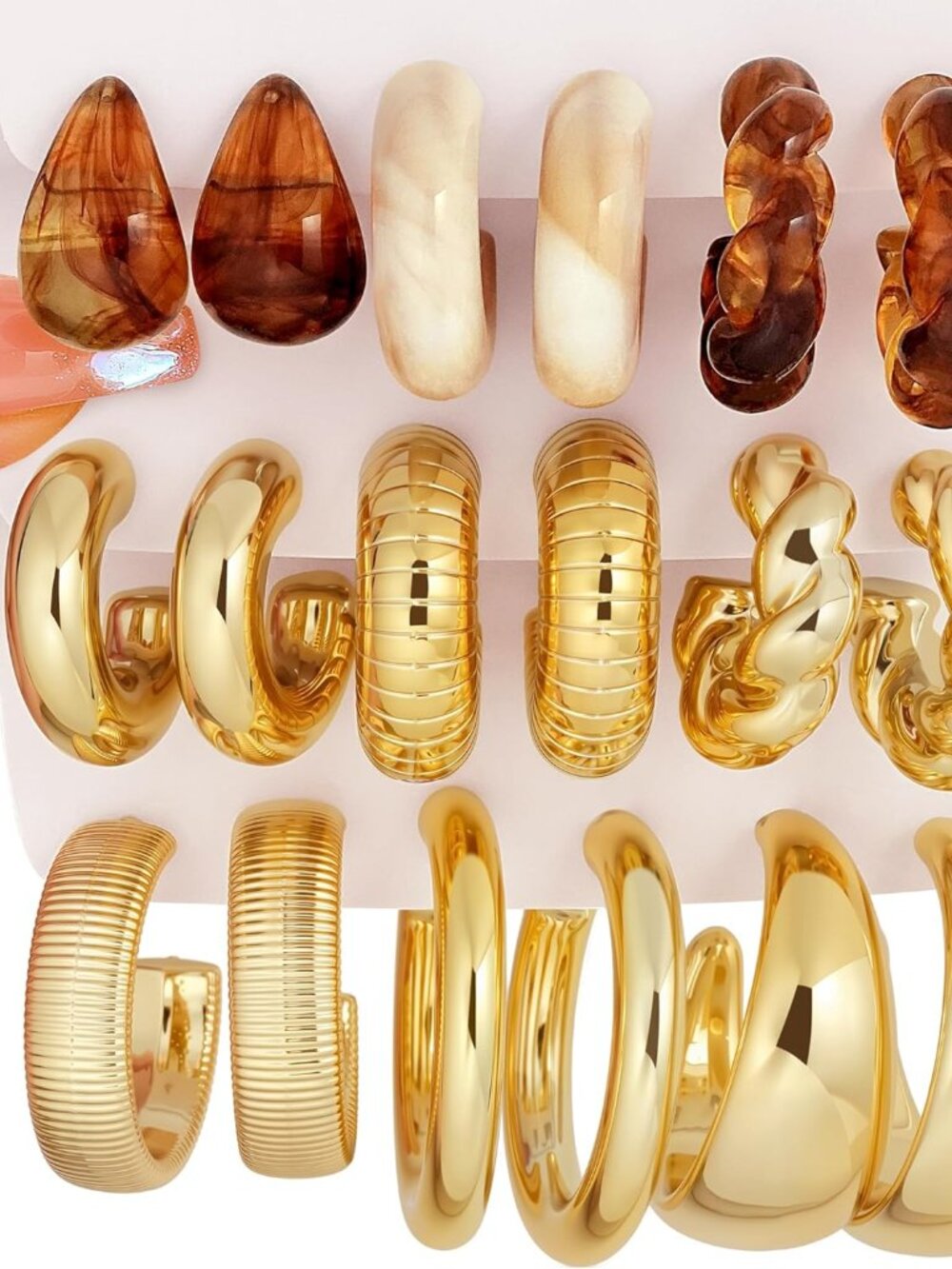 Chunky Gold Hoop Earrings For Women: 9 Pairs 14k Gold-Plated Resin Hoop Earrings
